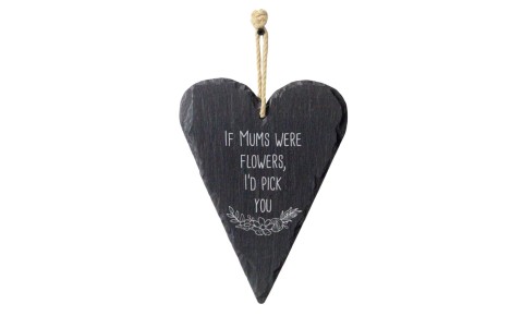 Mum Flowers Welsh Slate Heart Hanging Sign